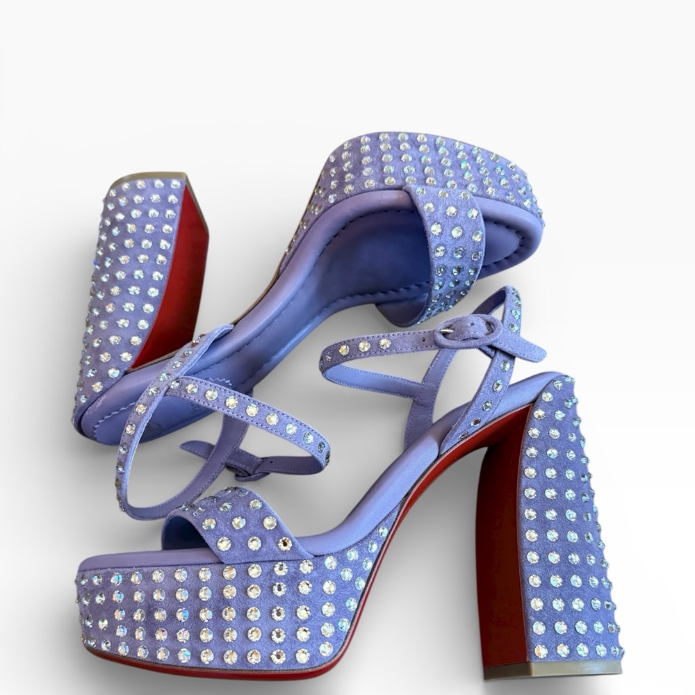 Christian Louboutin Purple Suede Crystal Embellished Movida Jane Platforms 37.5 - Picture 9 of 13